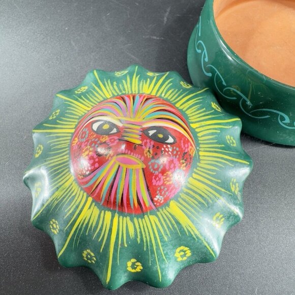 Mexican Pottery RedWare Trinket Dish Holder Container Sun Shaped Isidoro Signed - Picture 8 of 15
